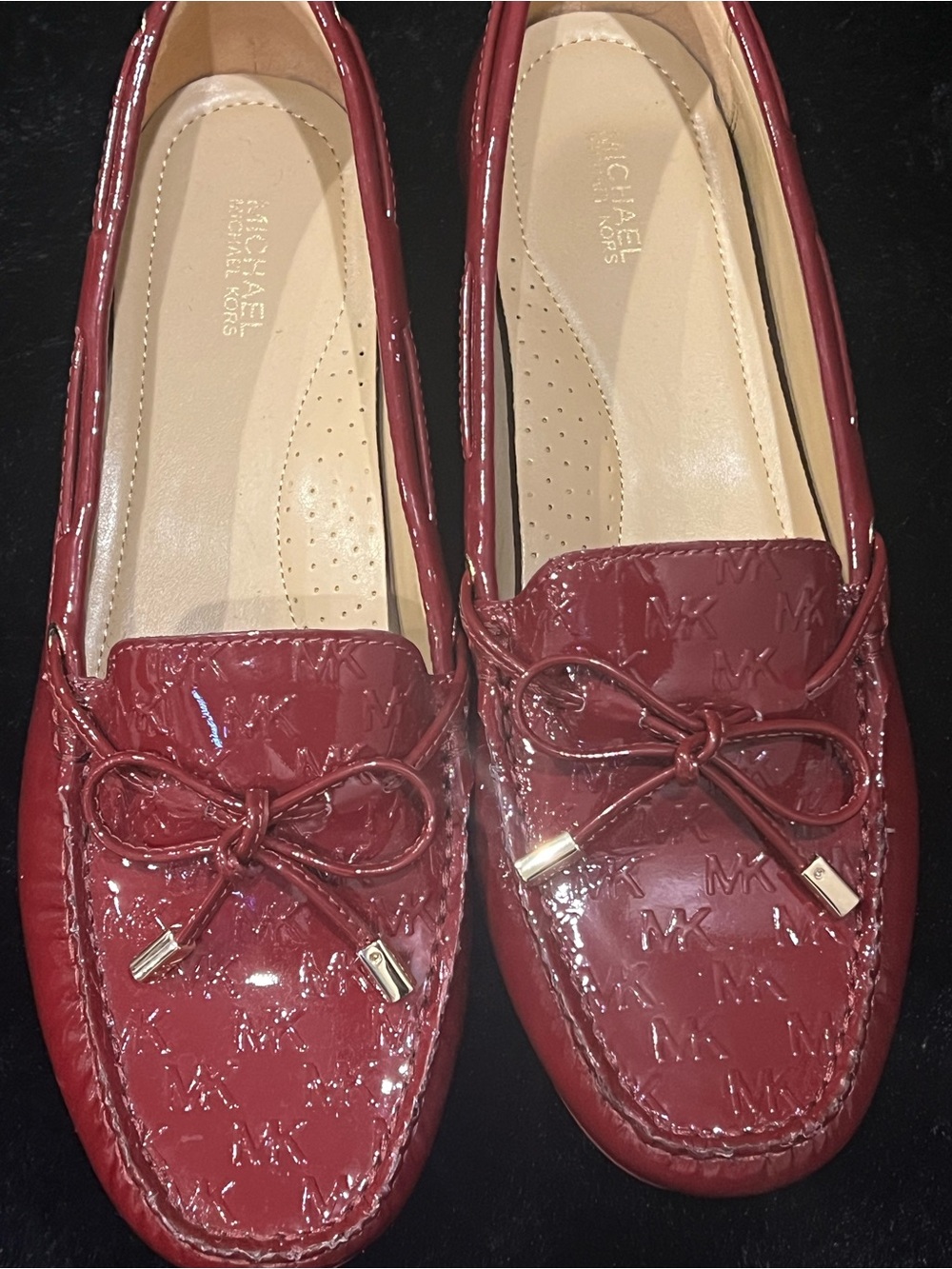 Michael Kors Burgundy Patent Leather Bow Moccasin Loafers